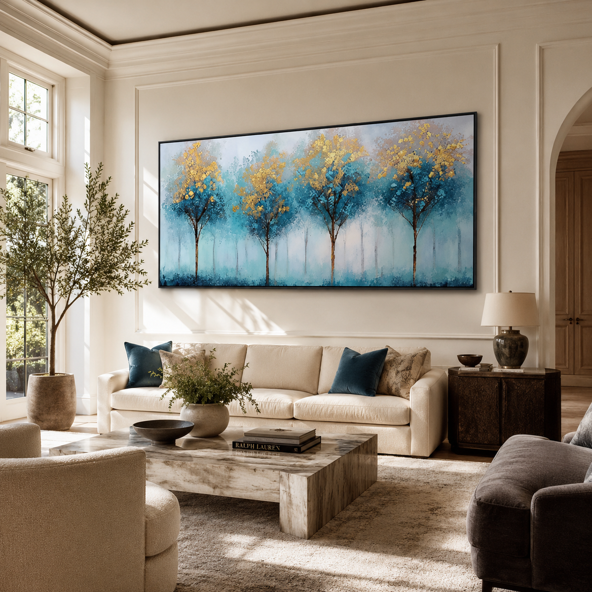 Abstract Wall Art "Azure Gilded Grove"
