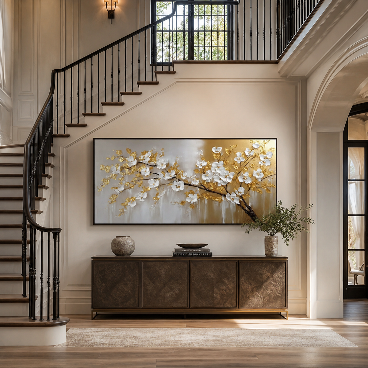 Abstract Wall Art "Aureate Blossom Reverie"
