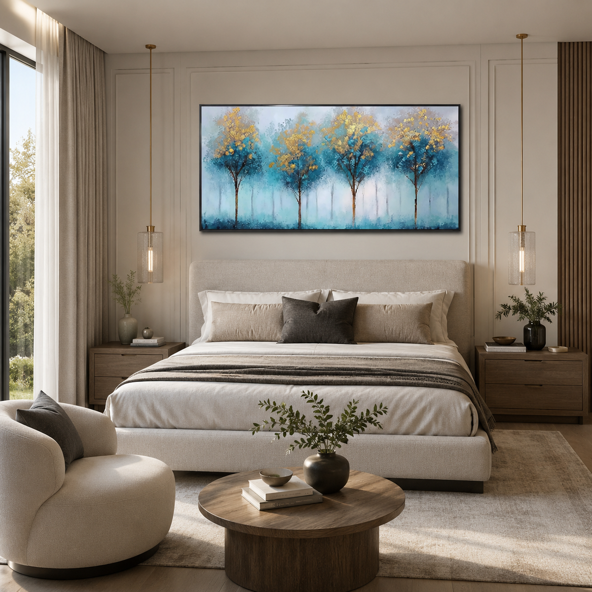 Abstract Wall Art "Azure Gilded Grove"