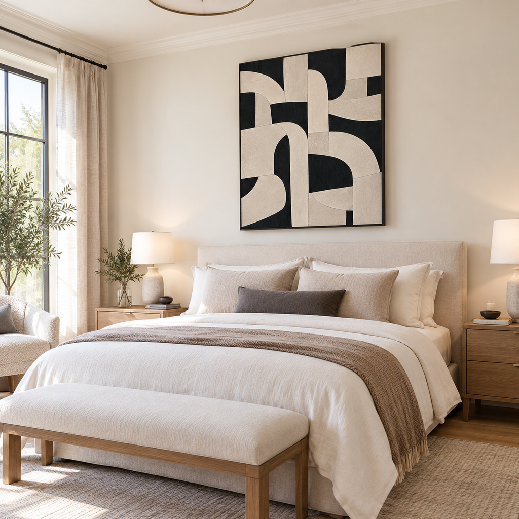 Abstract Wall Art "Rhythmic Ivory" - Chambre