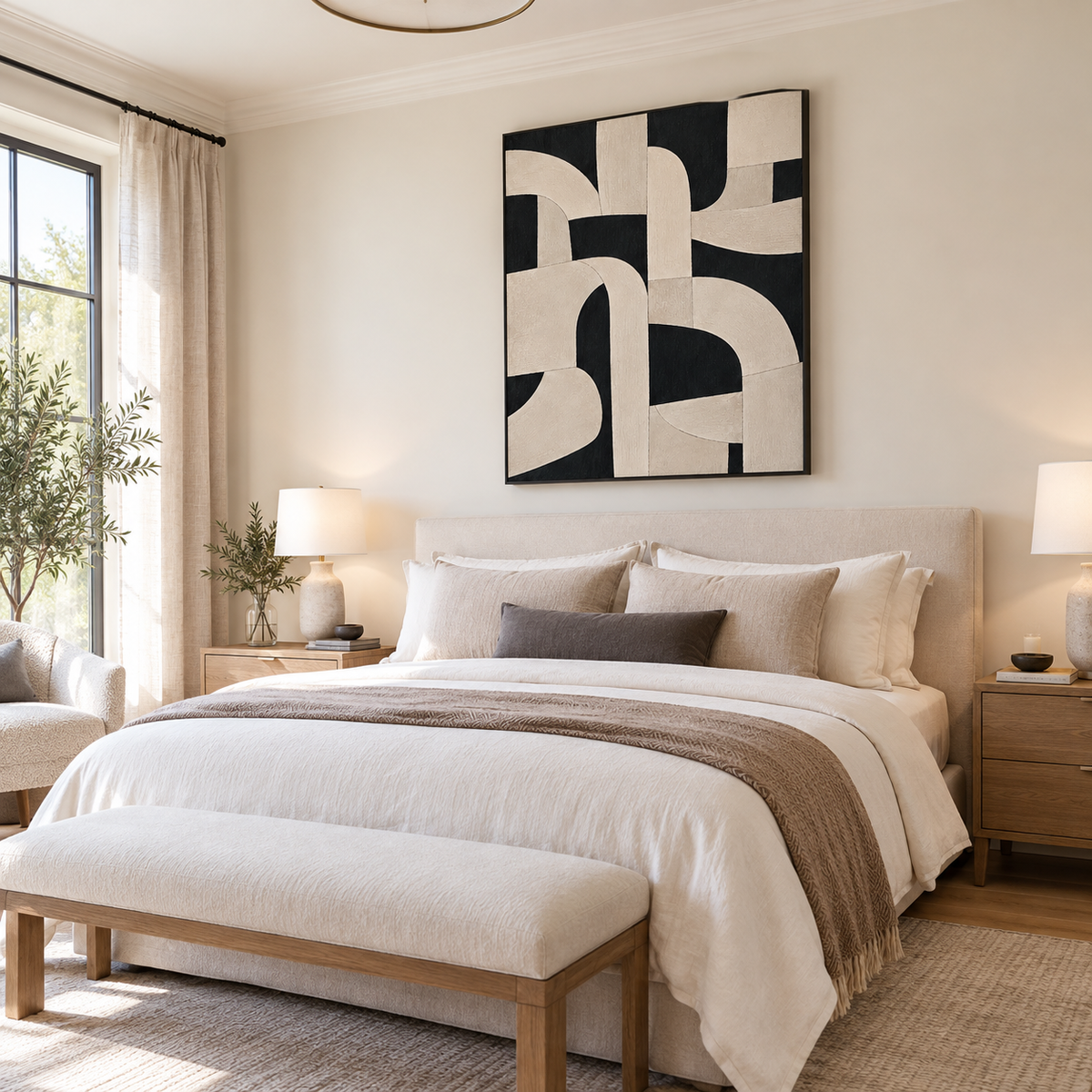 Abstract Wall Art "Rhythmic Ivory" - Chambre
