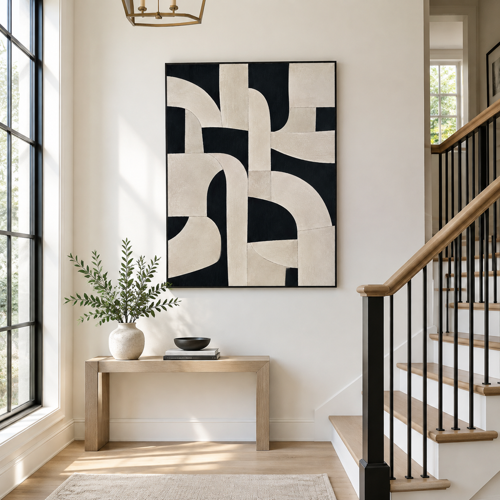 Abstract Wall Art "Rhythmic Ivory" - Hall d\\\'escalier