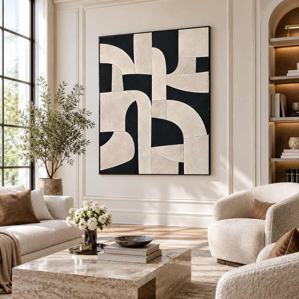 Abstract Wall Art "Rhythmic Ivory" - Salon