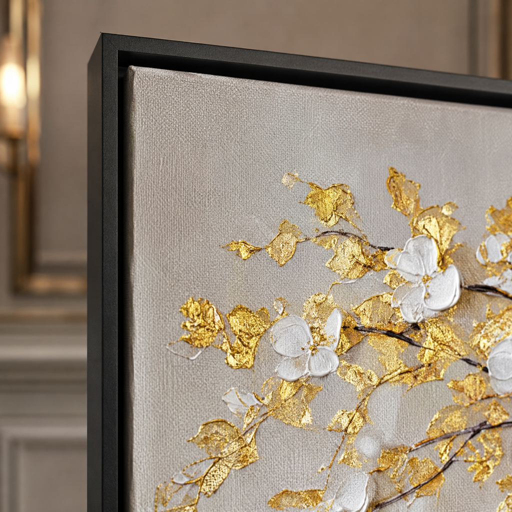 Abstract Wall Art "Aureate Blossom Reverie"