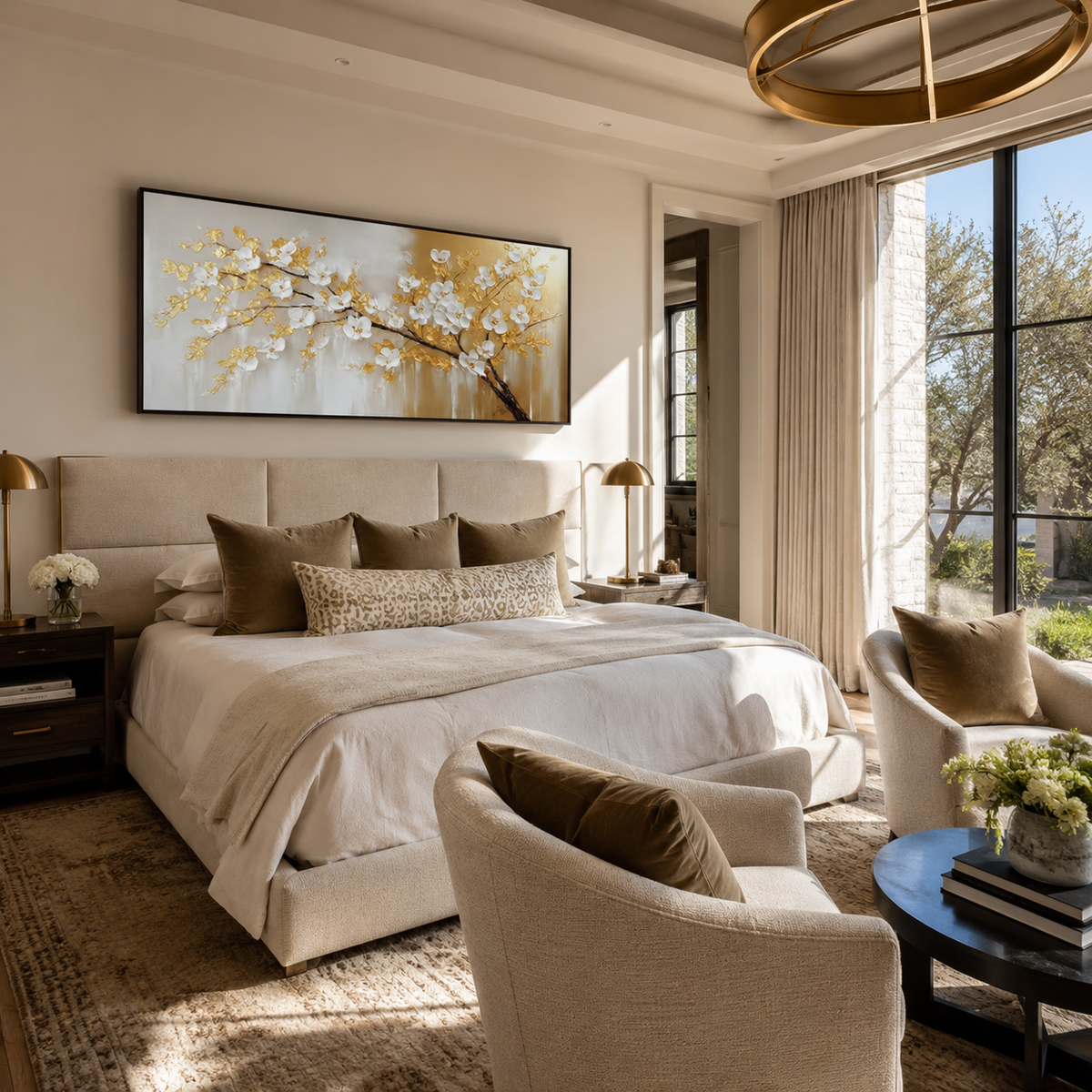 Abstract Wall Art "Aureate Blossom Reverie"