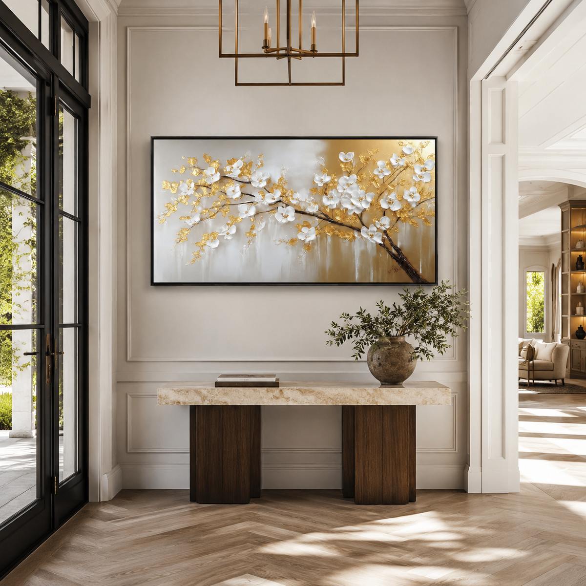 Abstract Wall Art "Aureate Blossom Reverie"