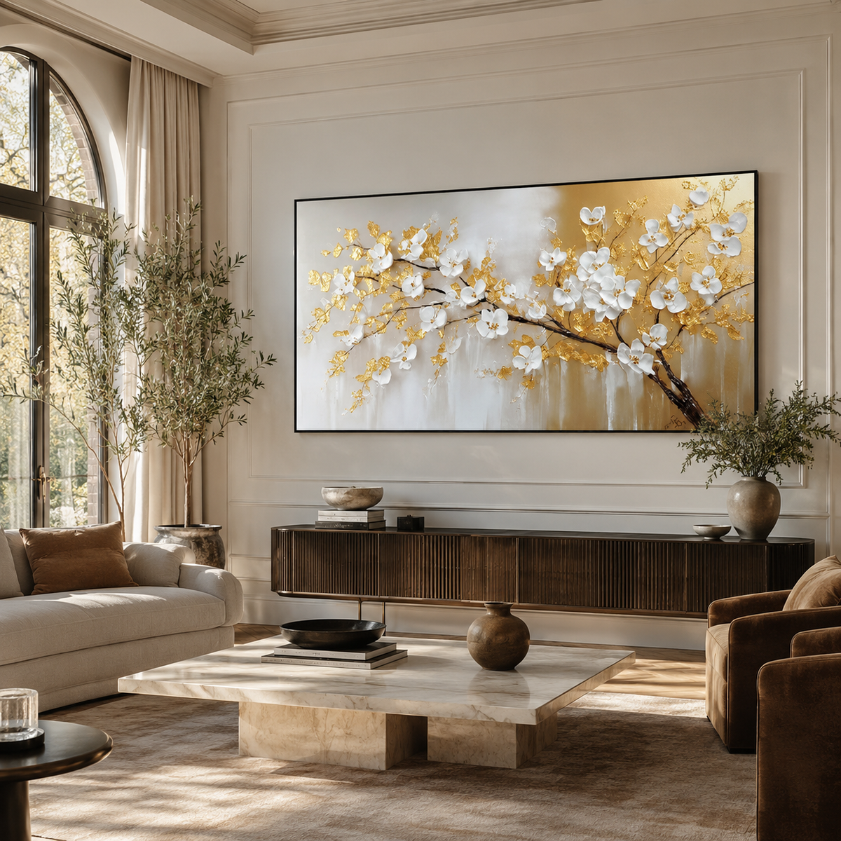 Abstract Wall Art "Aureate Blossom Reverie"