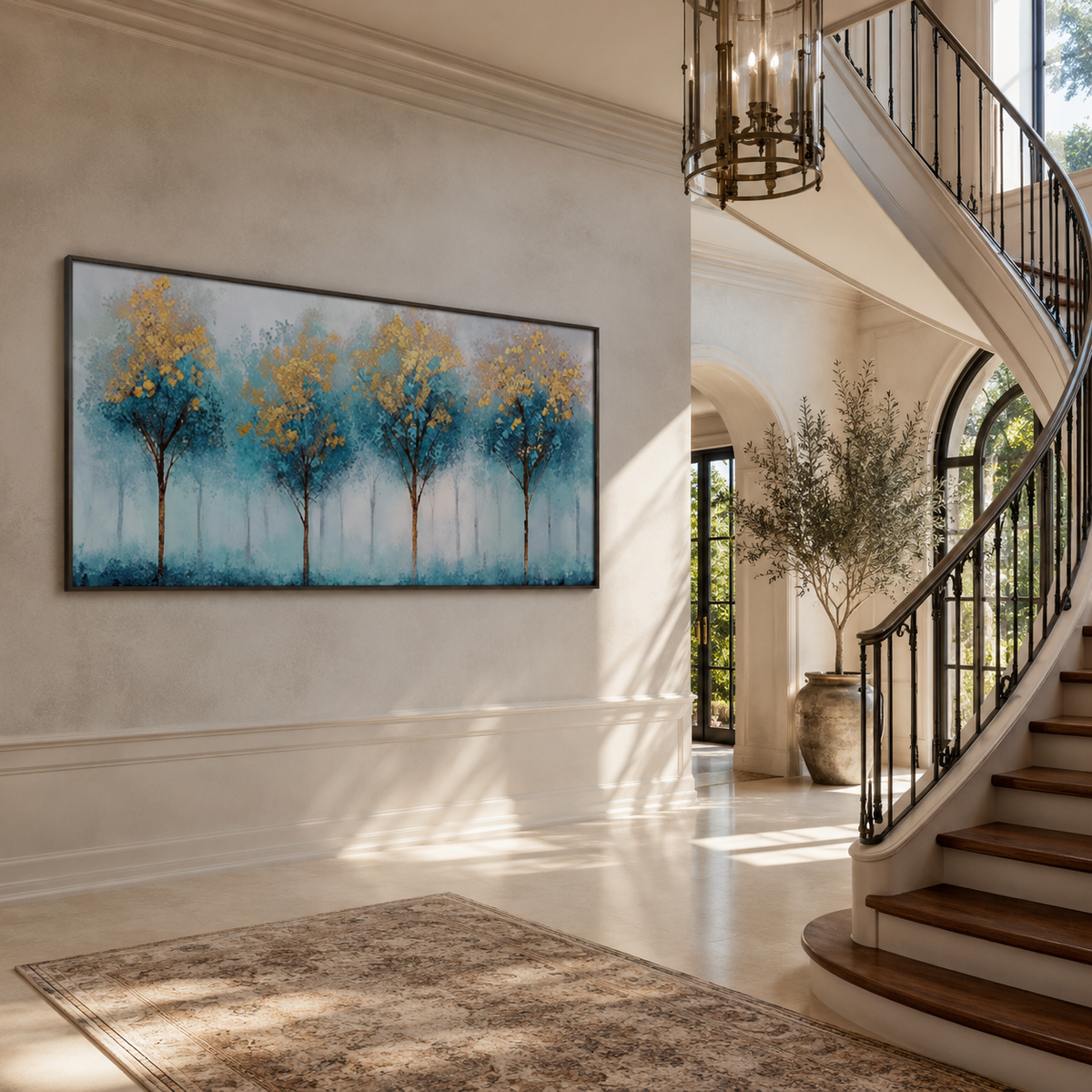 Abstract Wall Art "Azure Gilded Grove"