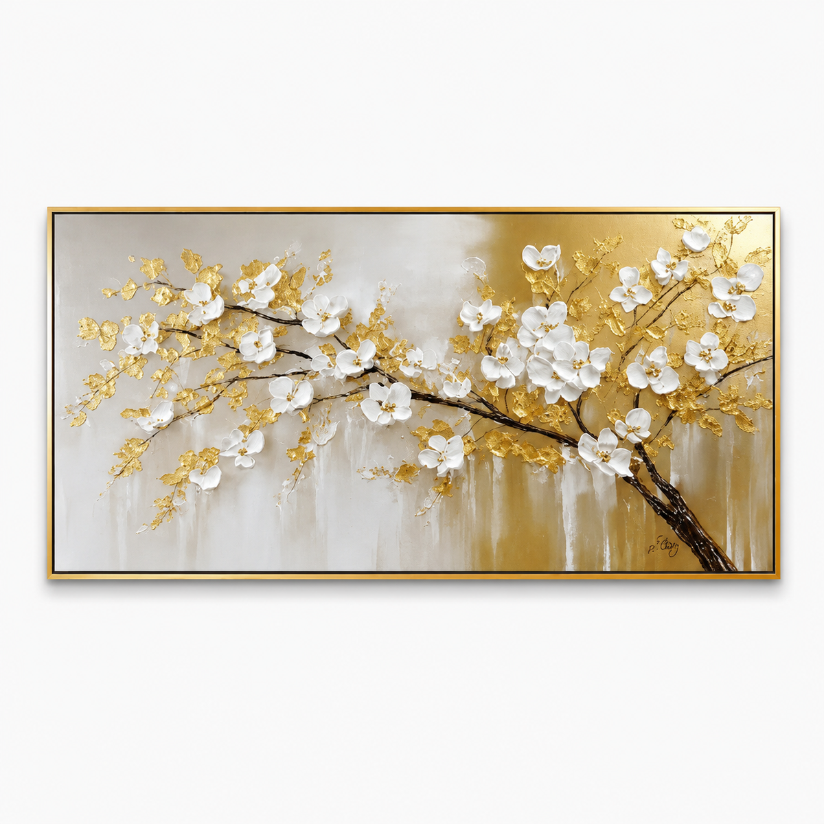 Abstract Wall Art "Aureate Blossom Reverie"