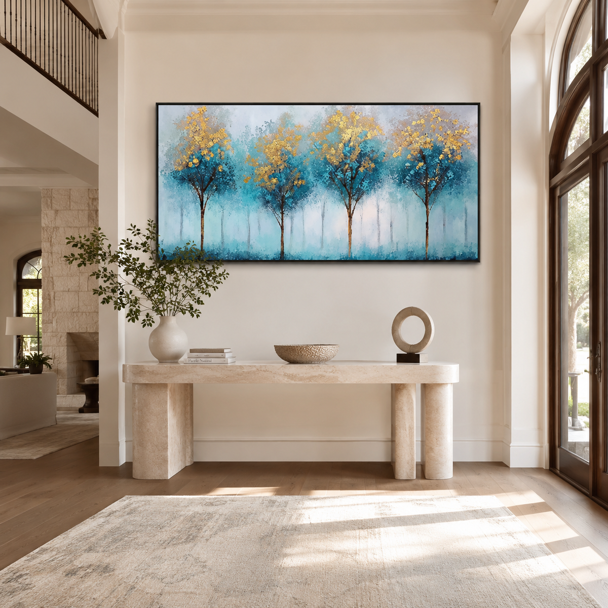 Abstract Wall Art "Azure Gilded Grove"